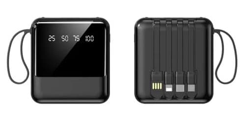 Power Bank Carga Rápida 20.000 mAh con Cables Incorporados, Linterna LED y Pantalla Digital